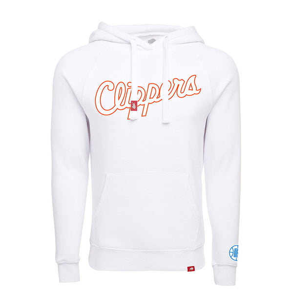 2021 LA Clippers City Edition Moments Mixtape Sportiqe Hooded Sweatshirt In White - Front View