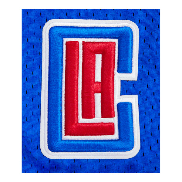 LA Clippers Pro Standard Mesh Baseball Button-Up T-Shirt In Blue, Red & White - Zoom View On Front Graphic