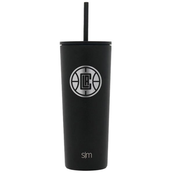 24 Oz. Tumbler with Straw in Black - Front View