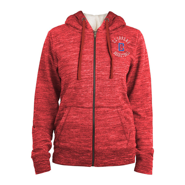 Ladies New Era Clippers Full-Zip Hooded Sweatshirt in Red - Front View