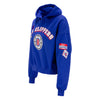 Ladies WEAR by Erin Andrews Team Spirit Cropped Pullover Hood In Blue, White & Red - Right Side View