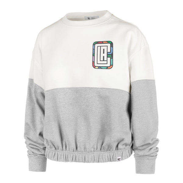 2022-23 LA Clippers City Edition Ladies Crew Fleece In White & Grey - Front View