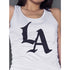 Ladies LA Logo Tri Blend Tank Top in White - Front View Worn