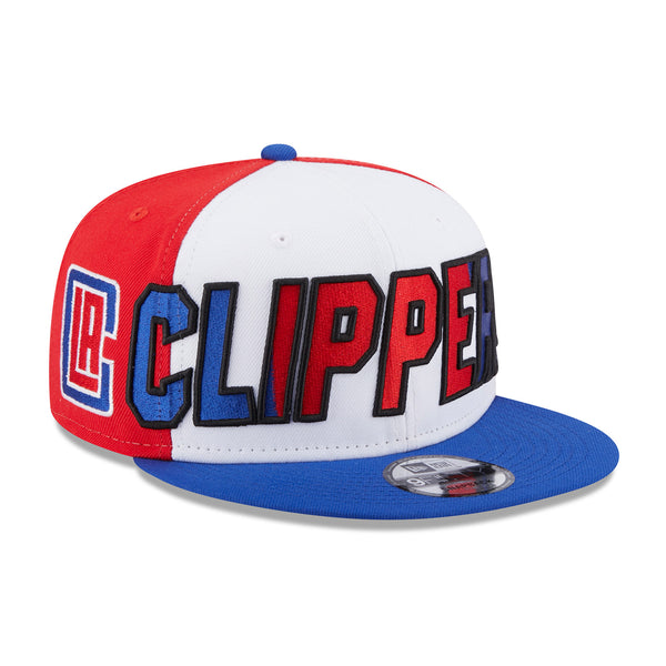 New Era Clippers 2023 Back Half Snapback Hat In White, Blue & Red - Angled Right Side View