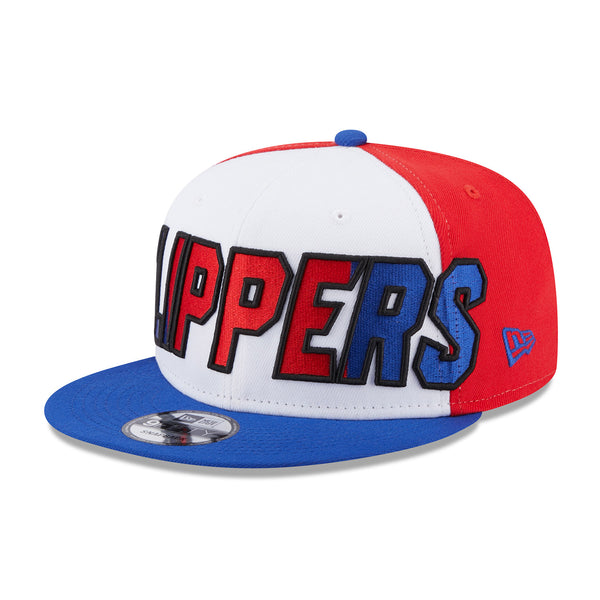 New Era Clippers 2023 Back Half Snapback Hat In White, Blue & Red - Angled Left Side View