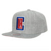 Mitchell & Ness Clippers Heather Snapback Hat In Grey - Angled Left Side View
