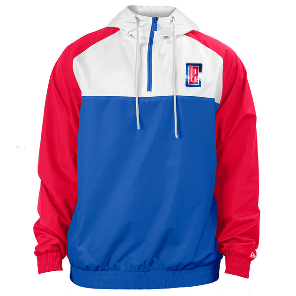 Clippers New Era 1/4 Zip Hooded Jacket In Blue, Red & White - Front View