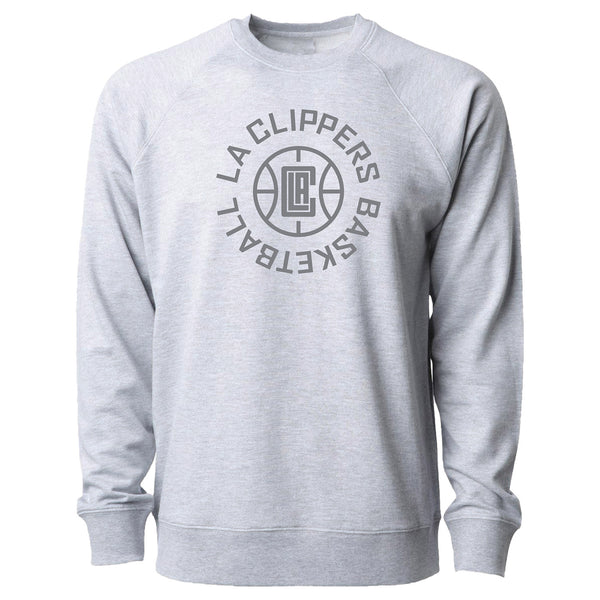 LA Clippers Basketball Circle Crewneck Sweatshirt In Grey - Front View