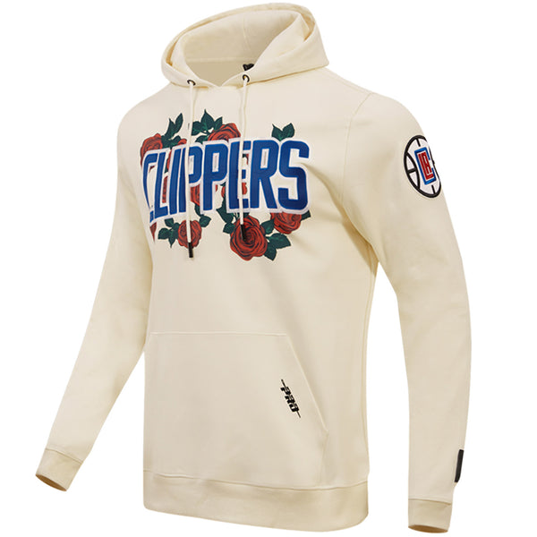 Pro Standard Clippers Wordmark Roses Hooded Sweatshirt In Cream - Angled Front Left View