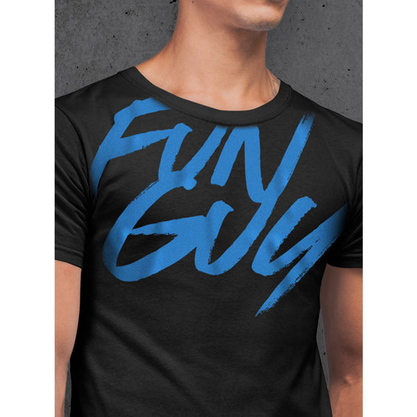 Fun Guy T-Shirt In Black & Blue - Front View On Model