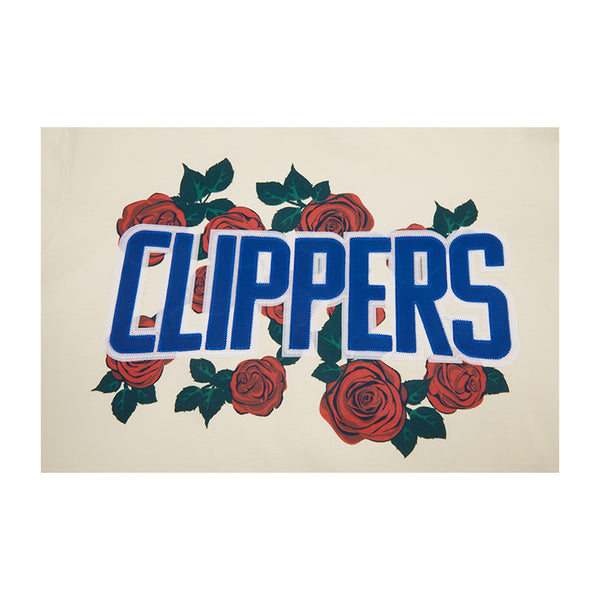 Pro Standard Clippers Wordmark Roses T-Shirt In Cream - Zoom View On Front Graphic