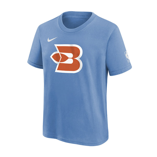 2021 LA Clippers City Edition Moments Mixtape Youth Nike Braves Logo T-Shirt In Blue - Front View